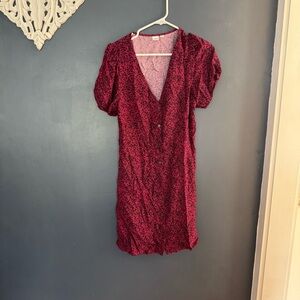 GAP Pink Floral Sheath Mini Dress V-Neck Short Sleeve Button-down Size M